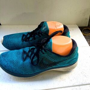 Nike Flyknit Lunar 3 698181-401 Blue White Running Shoes Lace Up Mens Size 10.5